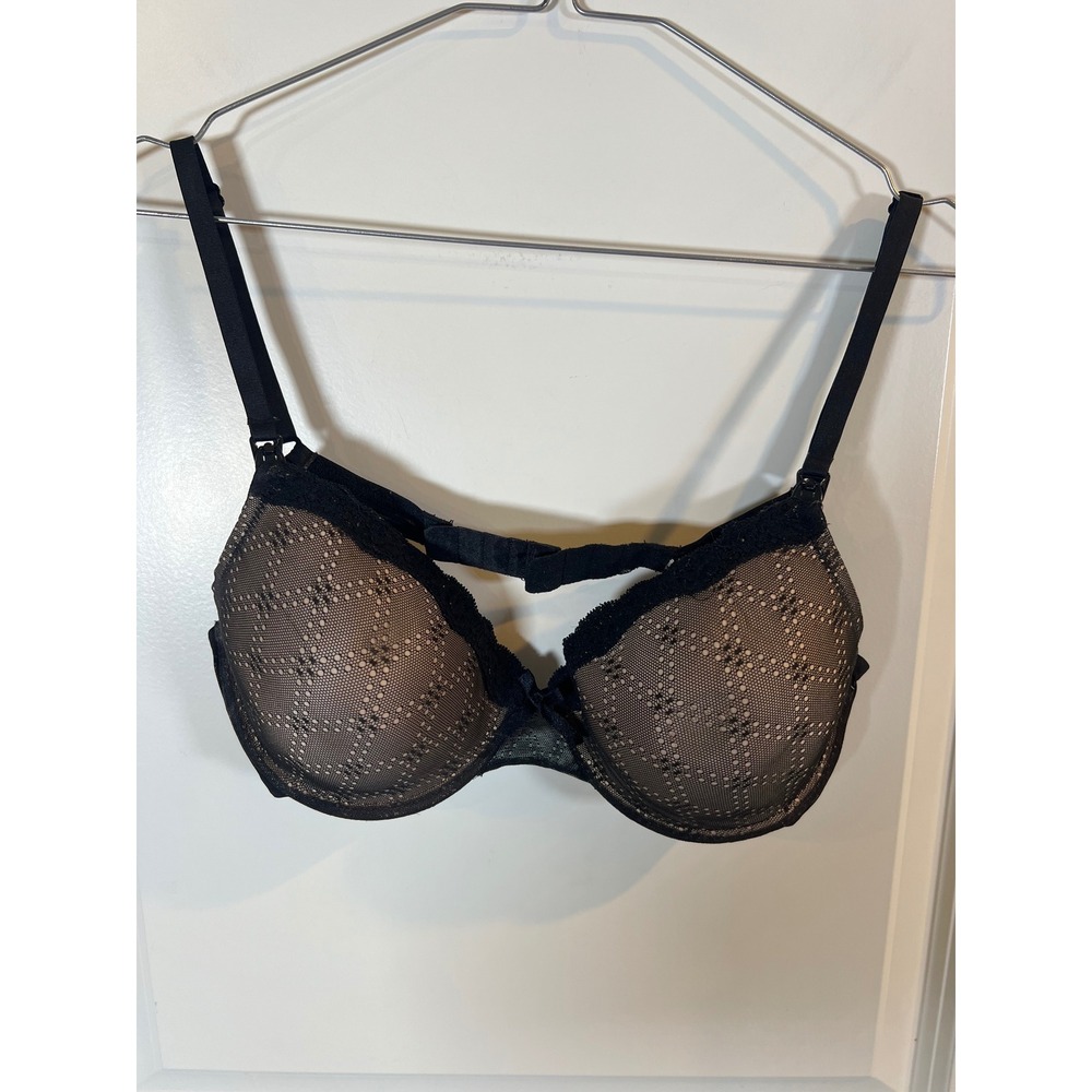 Gilligan & O'Malley Womens Nursing Bra Mesh Lace Black 34C